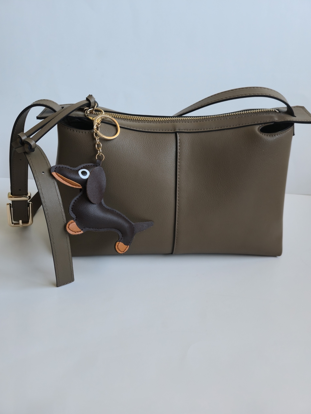 H&M Shoulder Bag Taupe with Dachshund Charm Included